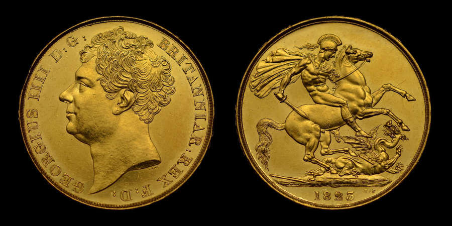 GEORGE IV, 1823 GOLD TWO POUNDS, FIRST CURRENCY ISSUE £2 MS60