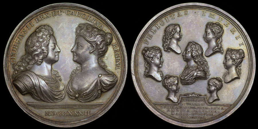 GEORGE II AND THE ROYAL FAMILY, 1732 SILVER LARGE SIZE RARE MEDAL