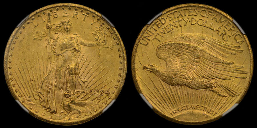 UNITED STATES OF AMERICA 1924 GOLD DOUBLE EAGLE OF TWENTY DOLLARS MS63