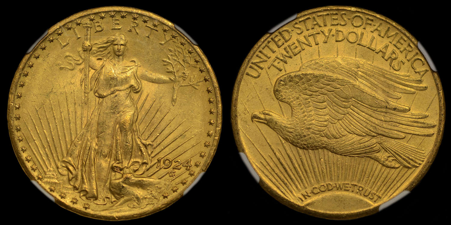 UNITED STATES OF AMERICA 1924 GOLD DOUBLE EAGLE OF TWENTY DOLLARS MS63