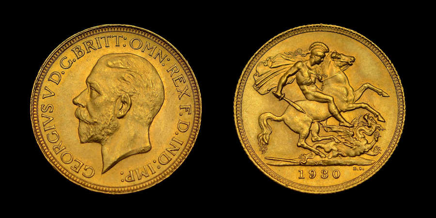 GEORGE V, 1930-SA GOLD SOVEREIGN PRETORIA MINT SOUTH AFRICA, MS 63