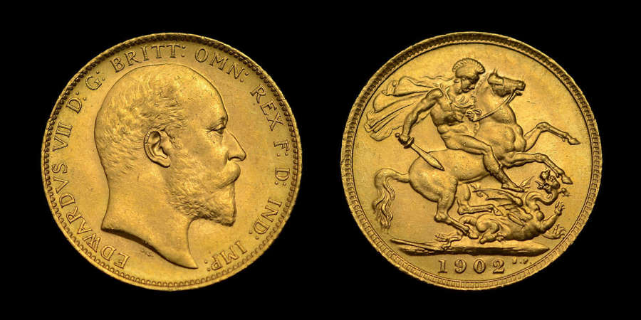 EDWARD VII, 1902 GOLD SOVEREIGN FROM THE SS. EGYPT SHIPWRECK, MS62
