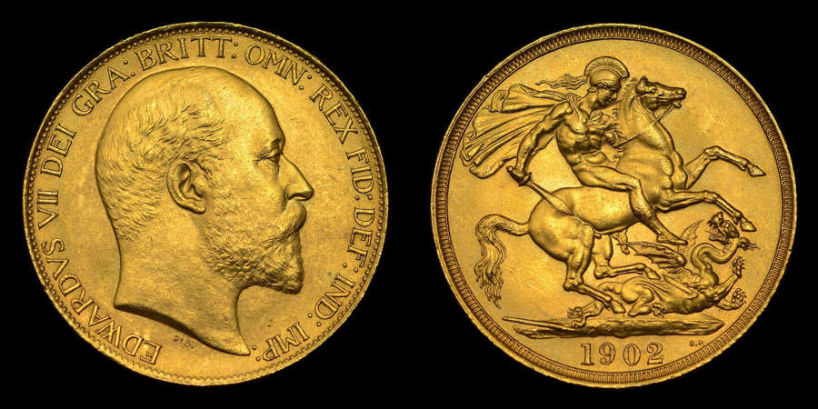 EDWARD VII, 1902 CURRENCY ISSUE GOLD TWO POUNDS MS63+