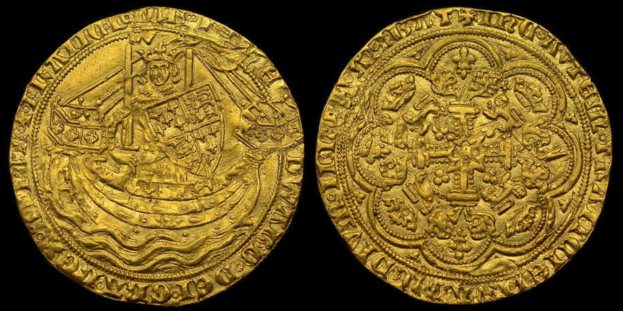 EDWARD III, GOLD NOBLE, PRE-TREATY PERIOD, SERIES E (1354-55)