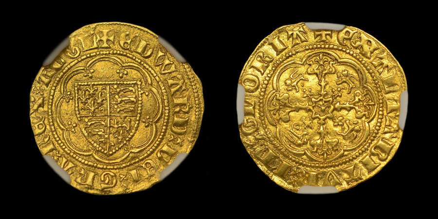 EDWARD III, GOLD QUARTER NOBLE, TREATY PERIOD, MS 62