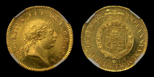GEORGE III, 1813 GOLD PROOF HALF GUINEA, PF 63 FINAL YEAR OF ISSUE, R5