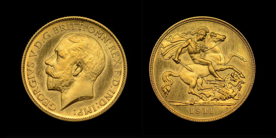 GEORGE V, 1911 GOLD PROOF HALF-SOVEREIGN, PF 64