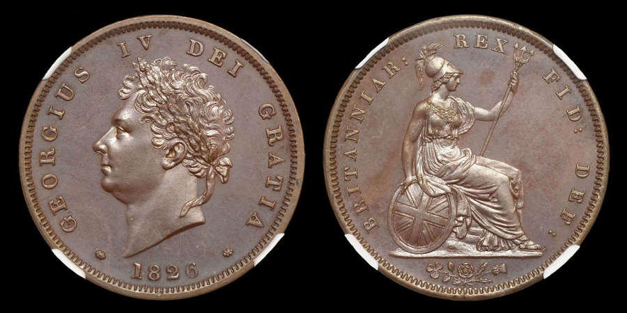 GEORGE IV, 1826 PROOF PENNY, PF 63 BN