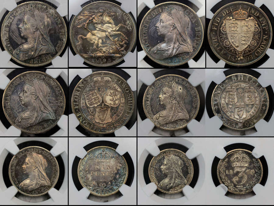 VICTORIA, 1893 SILVER PROOF SET PF 64 CAMEO-PF 63