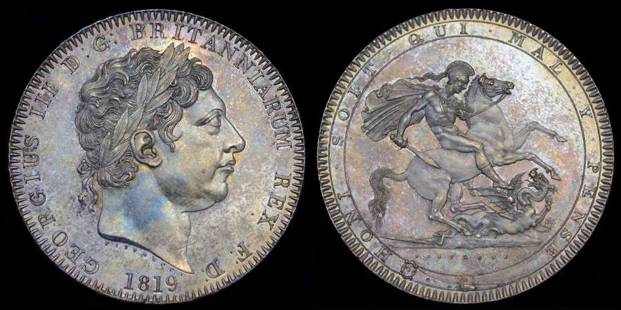 GEORGE III, 1819 SILVER CROWN, LIX EDGE, MS 64