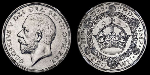 GEORGE V, 1927 PROOF CROWN, “CHRISTMAS ISSUE”, PF 64