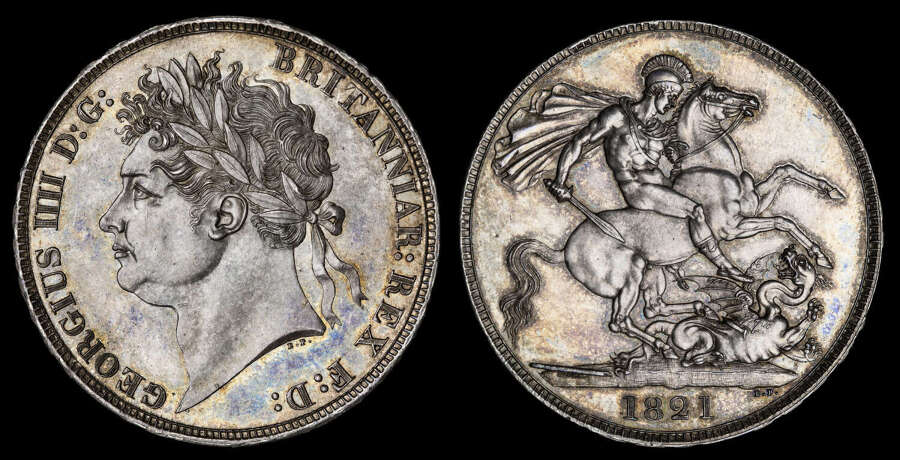 GEORGE IV, 1821 SILVER CROWN, *EDGE SECUNDO