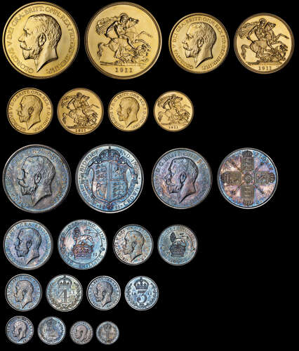 GEORGE V, 1911 GOLD PROOF LONG SET, CORONATION YEAR ISSUE, NGC GRADED