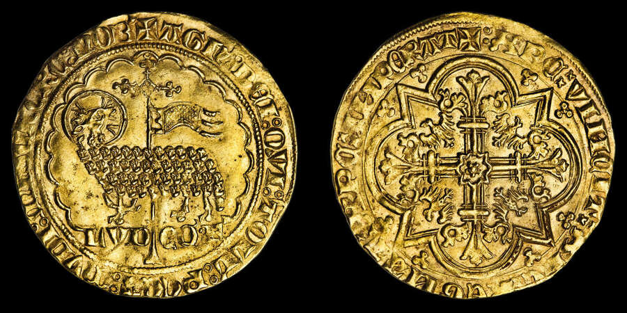 BELGIUM, FLANDERS, LOUIS II OF MALE, GOLD MOUTON D' OR MS 64