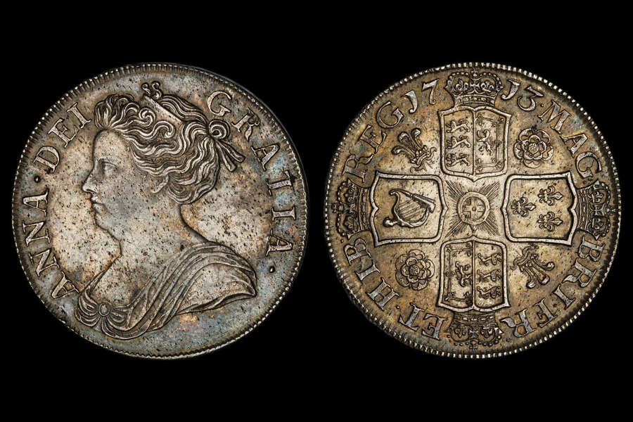 QUEEN ANNE, 1713 SILVER CROWN, AU58