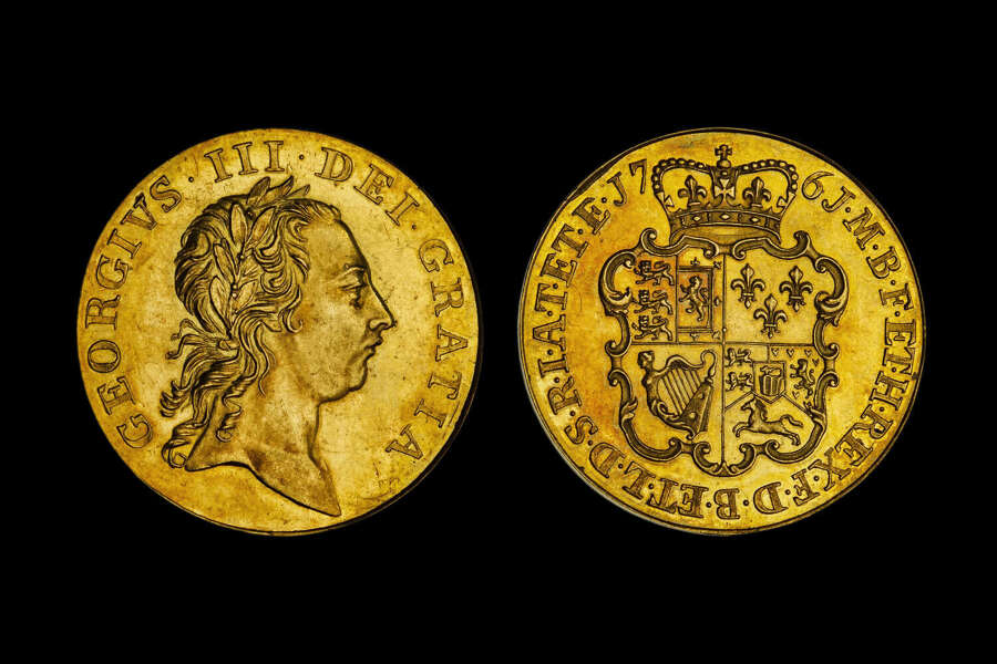 GEORGE III, 1761 GOLD PATTERN GUINEA, BY RICHARD YEO, PF 62 (R5)