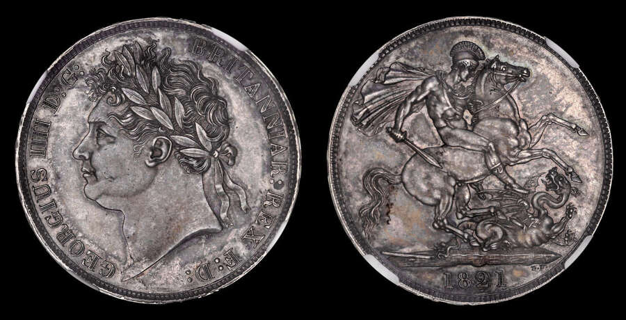 GEORGE IV, 1821 SILVER CROWN, *EDGE SECUNDO MS 62