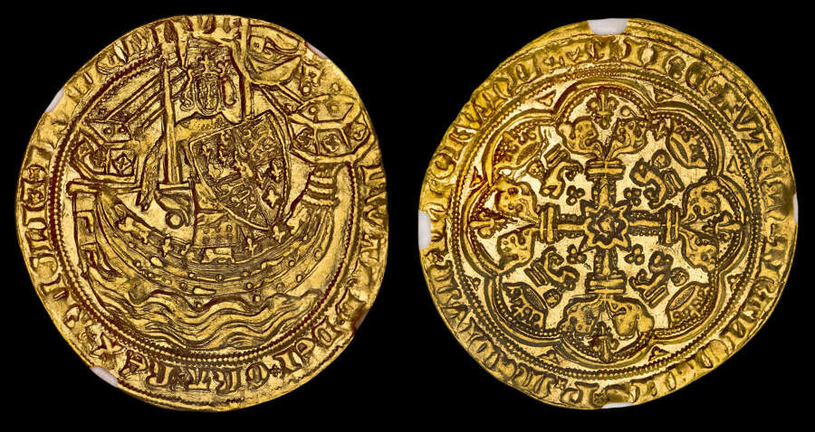 EDWARD III, GOLD NOBLE, FOURTH COINAGE, PRE-TREATY PERIOD, SERIES G, MS 62