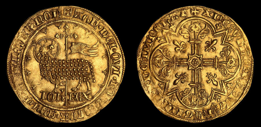 FRANCE, JEAN II LE BON HAMMERED GOLD MOUTON D'OR, MS61
