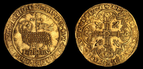 FRANCE, JEAN II LE BON HAMMERED GOLD MOUTON D'OR, MS61