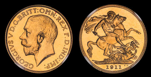 GEORGE V, 1911 GOLD PROOF SOVEREIGN, PF 66