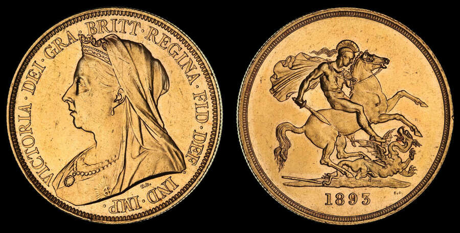 VICTORIA 1893 GOLD FIVE POUNDS
