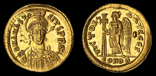 ANASTASIUS I, GOLD SOLIDUS, NGC MINT STATE (MS)