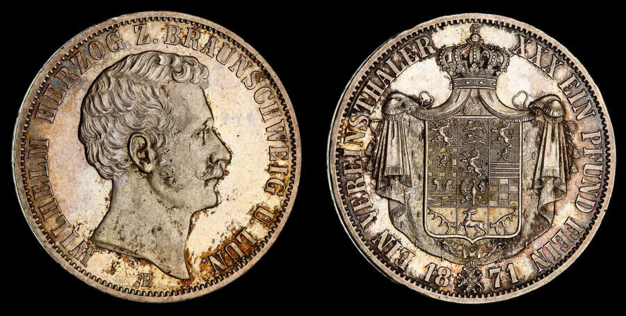 GERMANY, BRUNSWICK-WOLFENBUTTEL, SILVER TALER, 1871-B