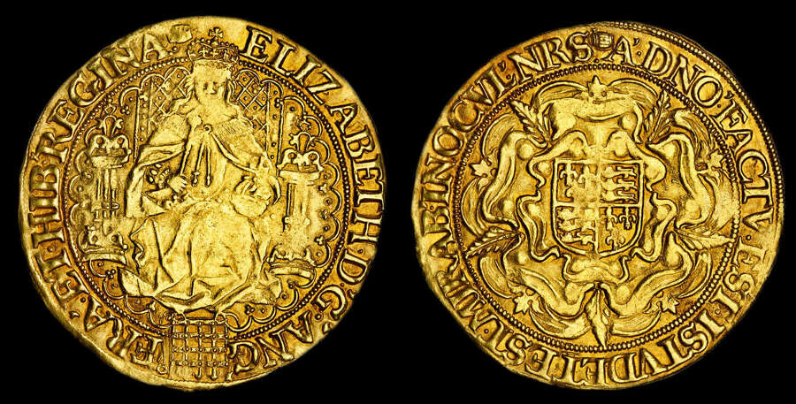 ELIZABETH I, SIXTH ISSUE FINE GOLD SOVEREIGN, AU 53