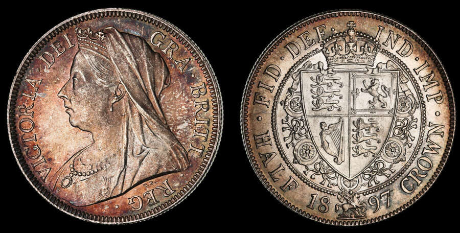 VICTORIA, 1897 SILVER HALFCROWN, HIGH GRADE, MS 65