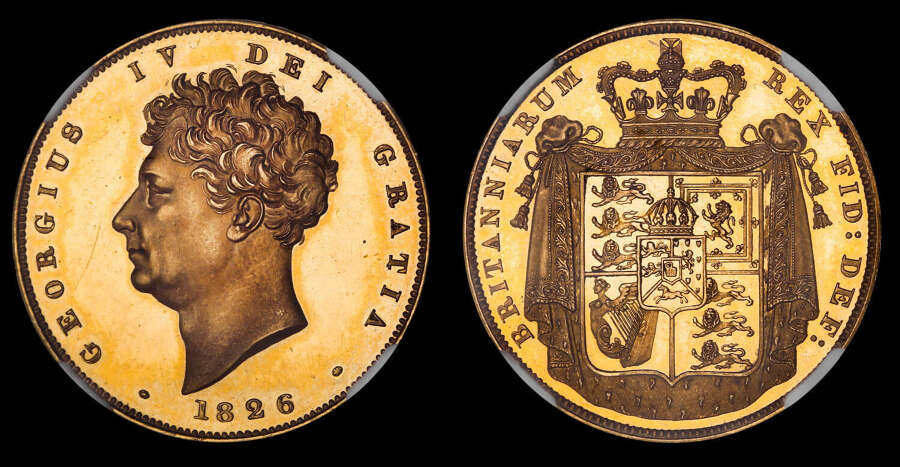 GEORGE IV, 1826 GOLD PROOF TWO POUNDS, PF 64 ULTRA CAMEO