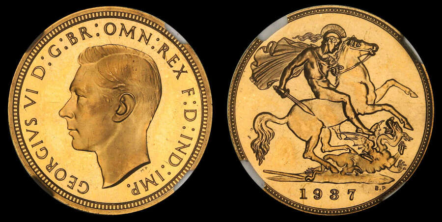 GEORGE VI, 1937 GOLD PROOF HALF-SOVEREIGN PF 66