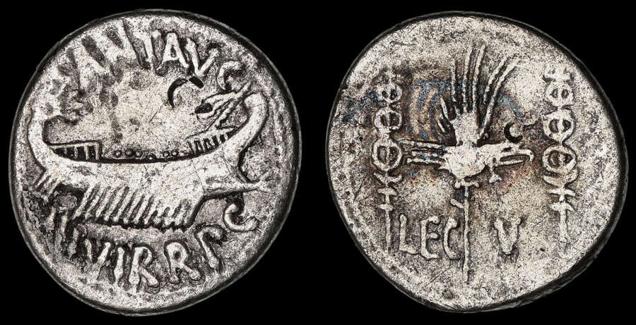 MARK ANTONY, SILVER LEGIONARY DENARIUS, LEGION V