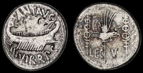 MARK ANTONY, SILVER LEGIONARY DENARIUS, LEGION V