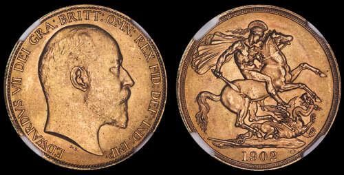 EDWARD VII, 1902 CURRENCY ISSUE GOLD TWO POUNDS MS63