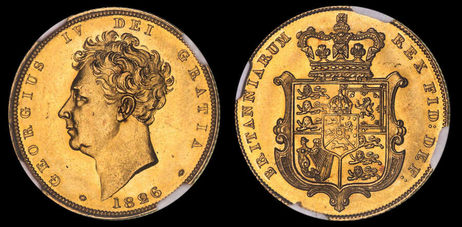 GEORGE IV, 1826 GOLD SOVEREIGN, BARE HEAD, MS 63