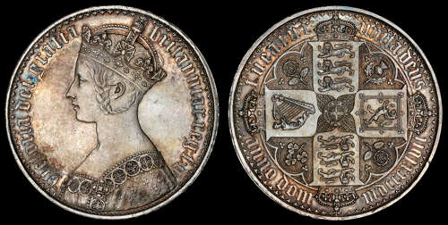VICTORIA, 1847 SILVER PROOF GOTHIC CROWN, PF 61
