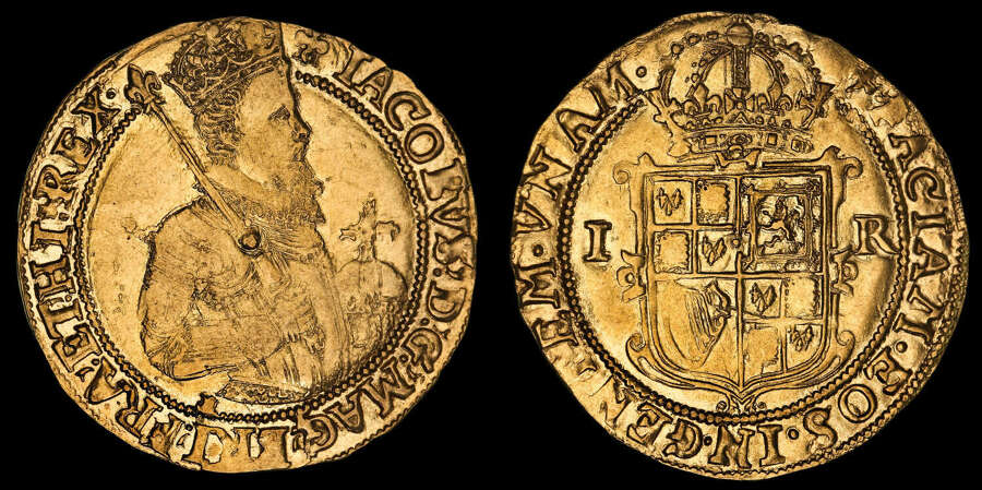 JAMES I, GOLD UNITE, SECOND COINAGE AU55
