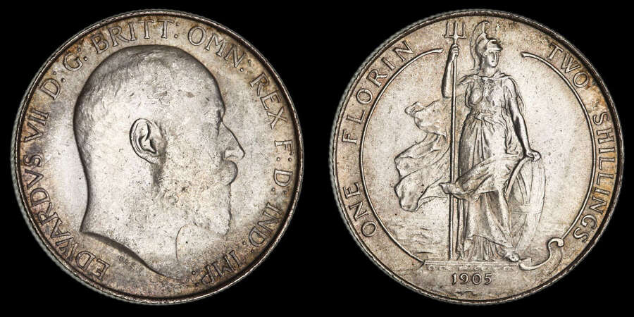 EDWARD VII, 1905 SILVER FLORIN, NGC MS63, *THE RAREST DATE*
